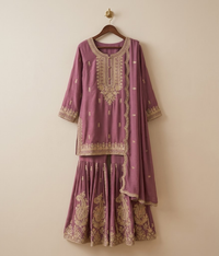 Plum Embroidered Silk Gharara