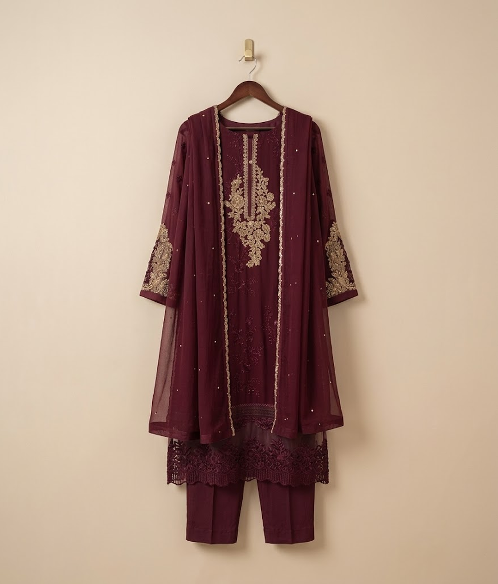 Plum Georgette Tilla Kurta