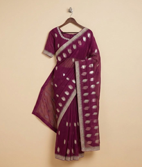 Plum Maroon Geometric Sequin Patterns Crinkle Chiffon