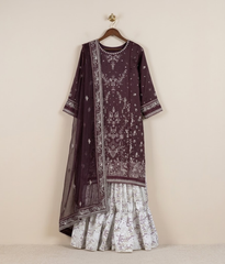 Plum Purple Hand-Embroidered Velvet-Border Gharara