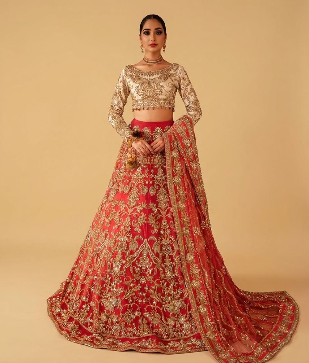 Poppy Red Vasli & Tilla Detailed Lehnga Choli