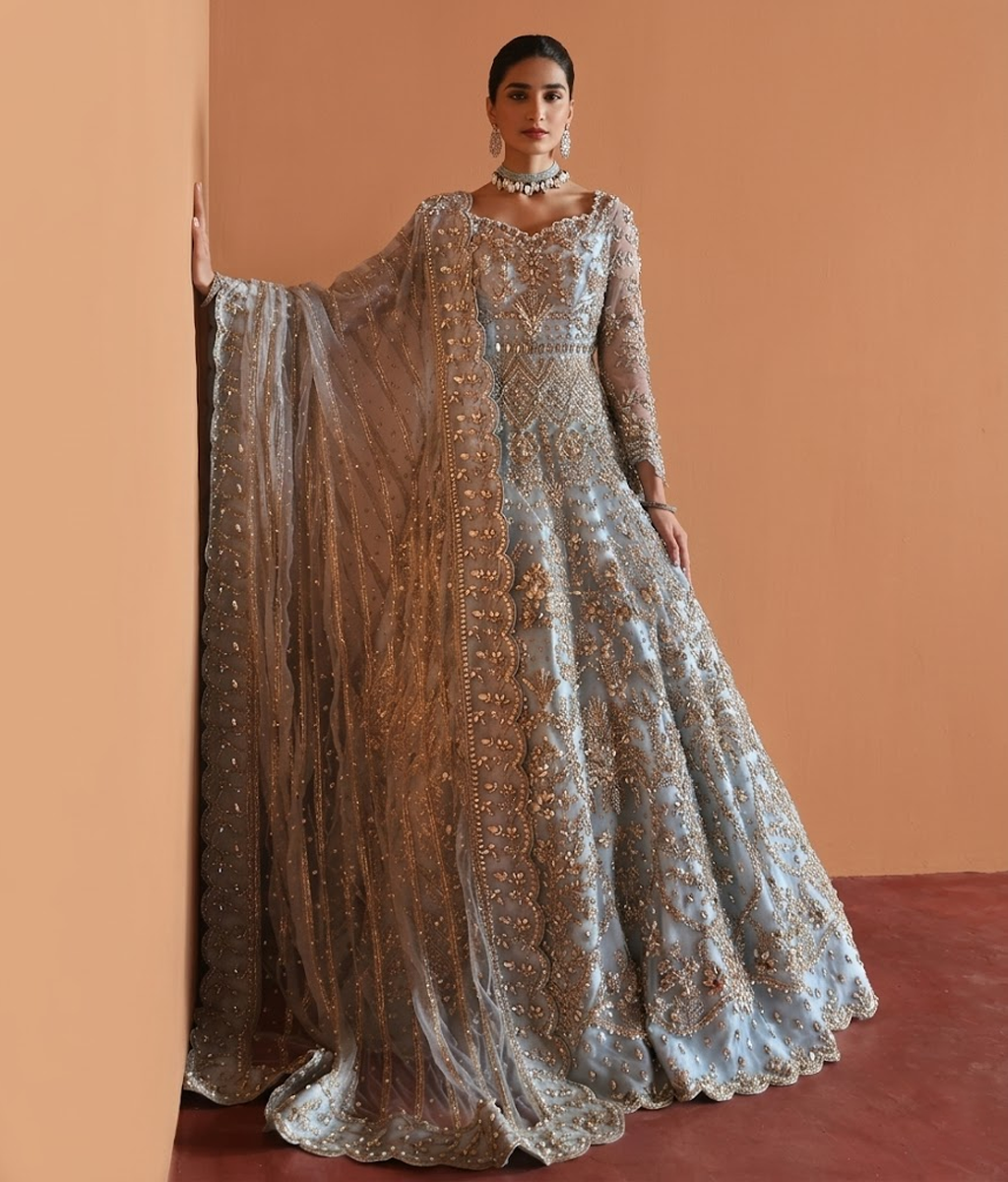 Powder Blue Gilded Pishwas