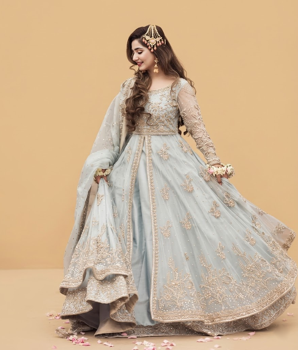 Powder Blue Resham Maxi