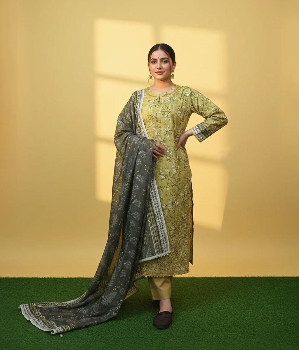 Printed Lawn with Light embroidery