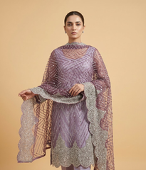 Purple Cut Dana Net 2 Piece Shirt and Dupatta