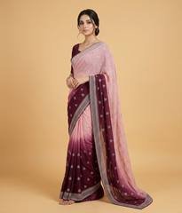 Purple Ombre Chiffon Saree with Silk Blouse