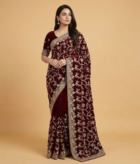Red Tilla Mesh Silk Saree