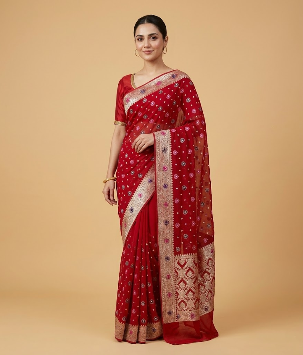 Red Banarsi saree