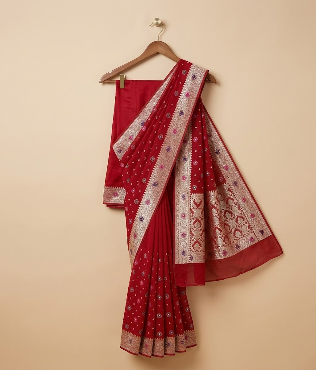 Red Banarsi saree