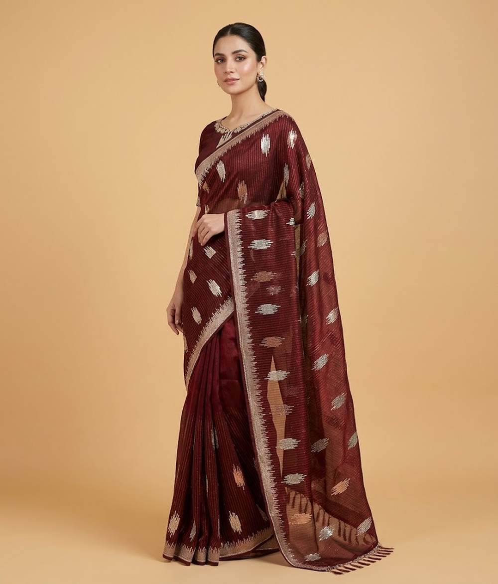 Red Geometric Sequin Patterns Crinkle Chiffon