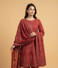 Red Raw Silk 2 Piece Shirt and Dupatta