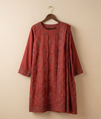 Red Raw Silk 2 Piece Shirt and Dupatta