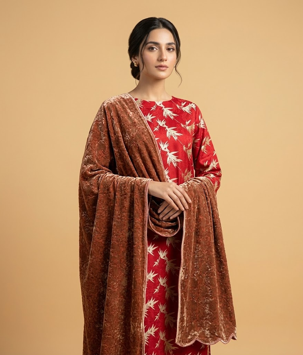 Red and Gold Palachi 2 Piece Shirt and Dupatta