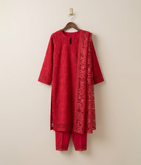 Red chickenkari 3 piece lawn