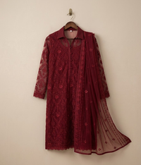 Red on Red Chiffon 2 Piece Shirt and Dupatta