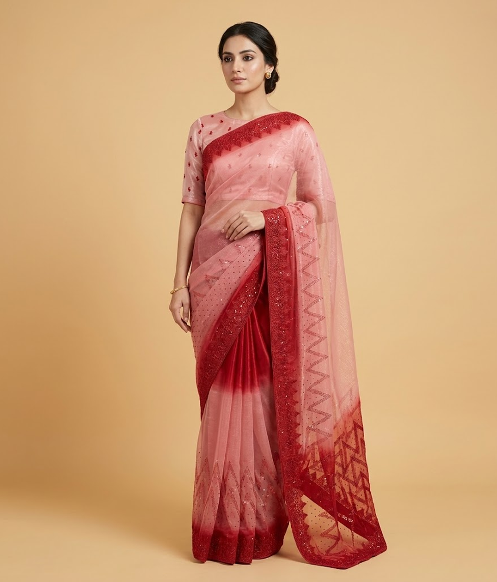 Red tissue silk saree