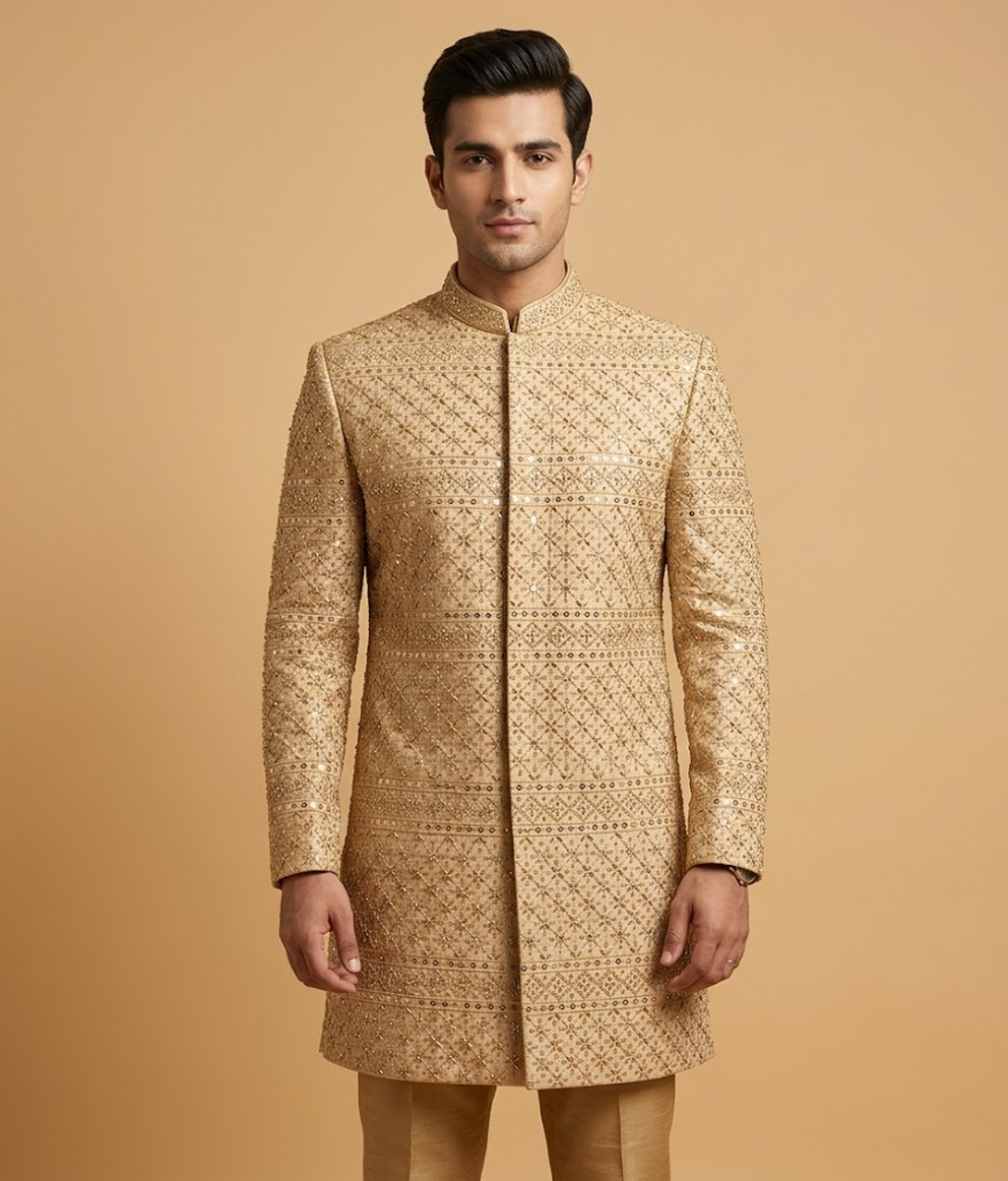 Rose Gold Sequin Mesh Jamawar Dulha House