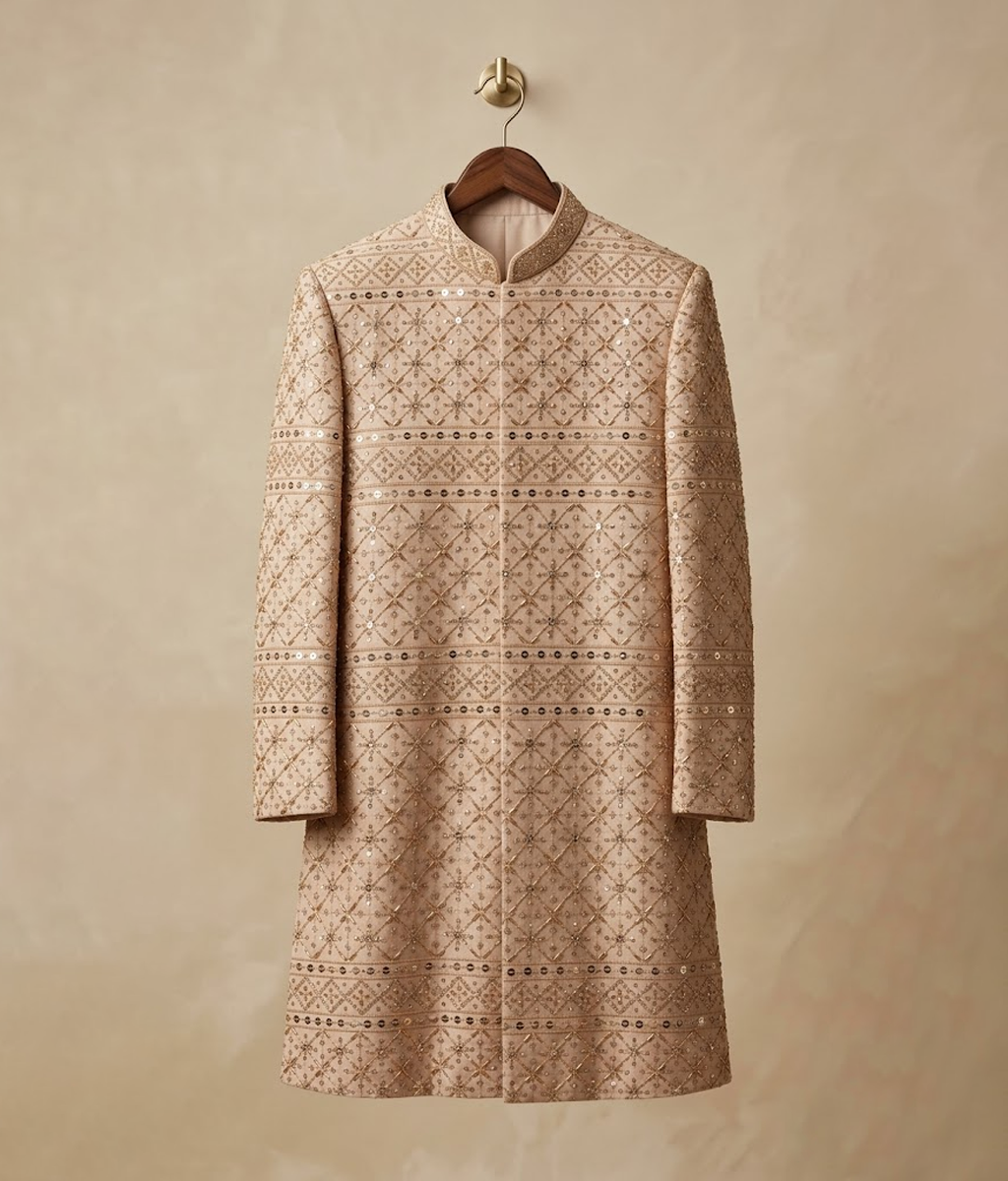 Rose Gold Sequin Mesh Jamawar Dulha House