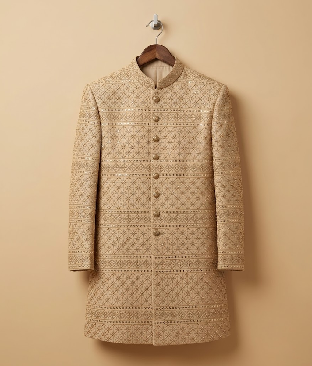Rose Gold Sequin Mesh Jamawar Dulha House