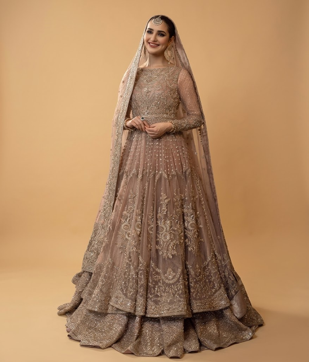 Rose Resham Worked Layered Pishwas