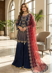 Royal Blue Contrast Zardozi & Scalloped Gharara Set