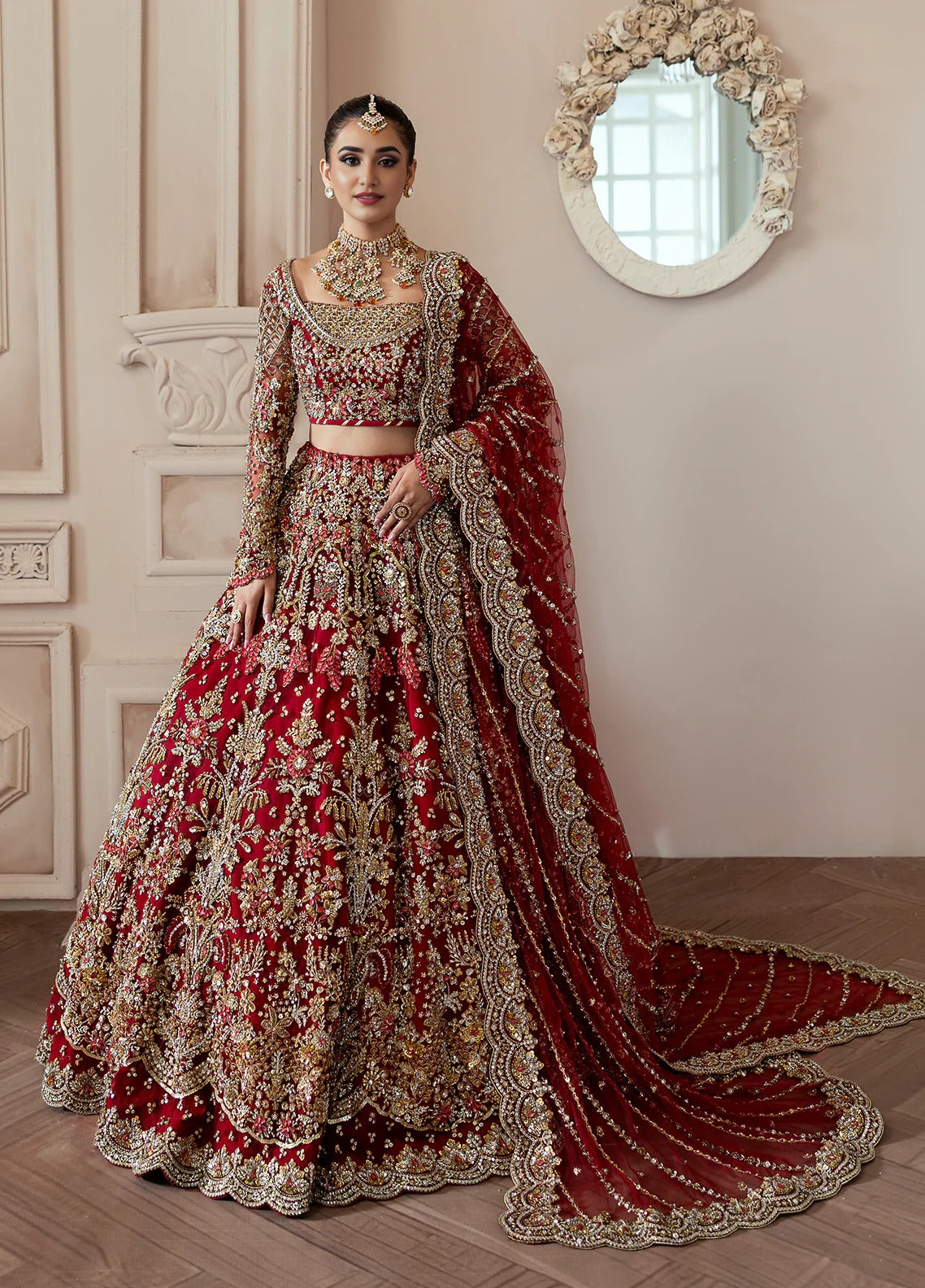 Royal Carmine Tail-Lehenga