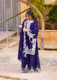 Royal Deep Purple Silver Tilla & Sequin Gharara