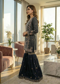 Royal Grape Hand-Embroidered Velvet-Trim Gharara