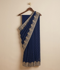 Royal Blue Chiffon Floral Vine Saree