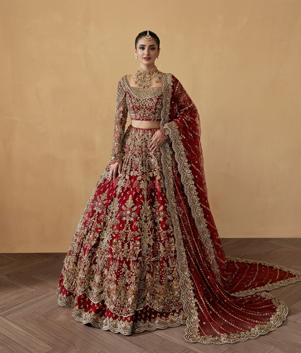 Royal Carmine Tail-Lehenga