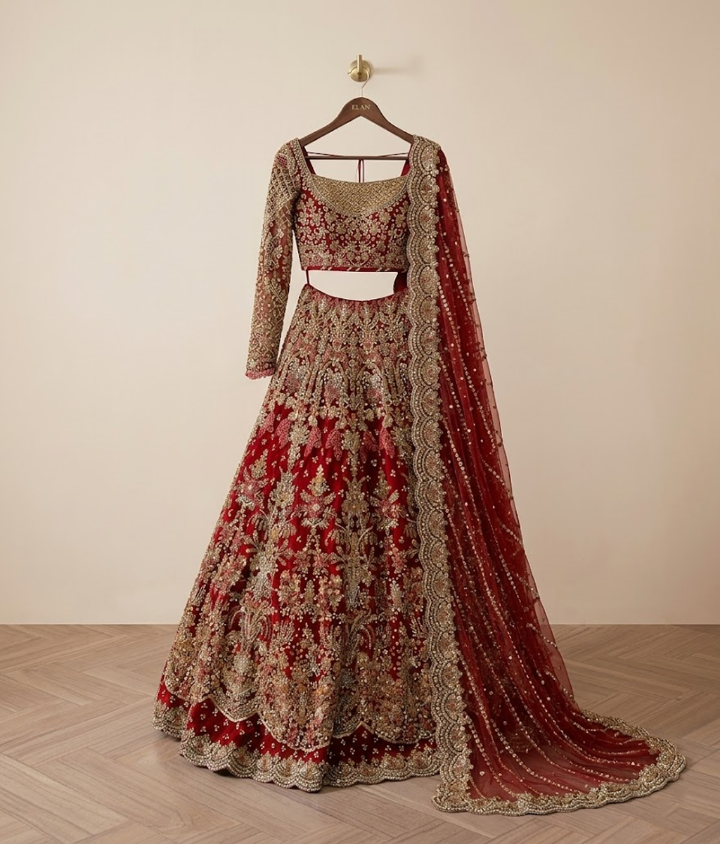Royal Carmine Tail-Lehenga