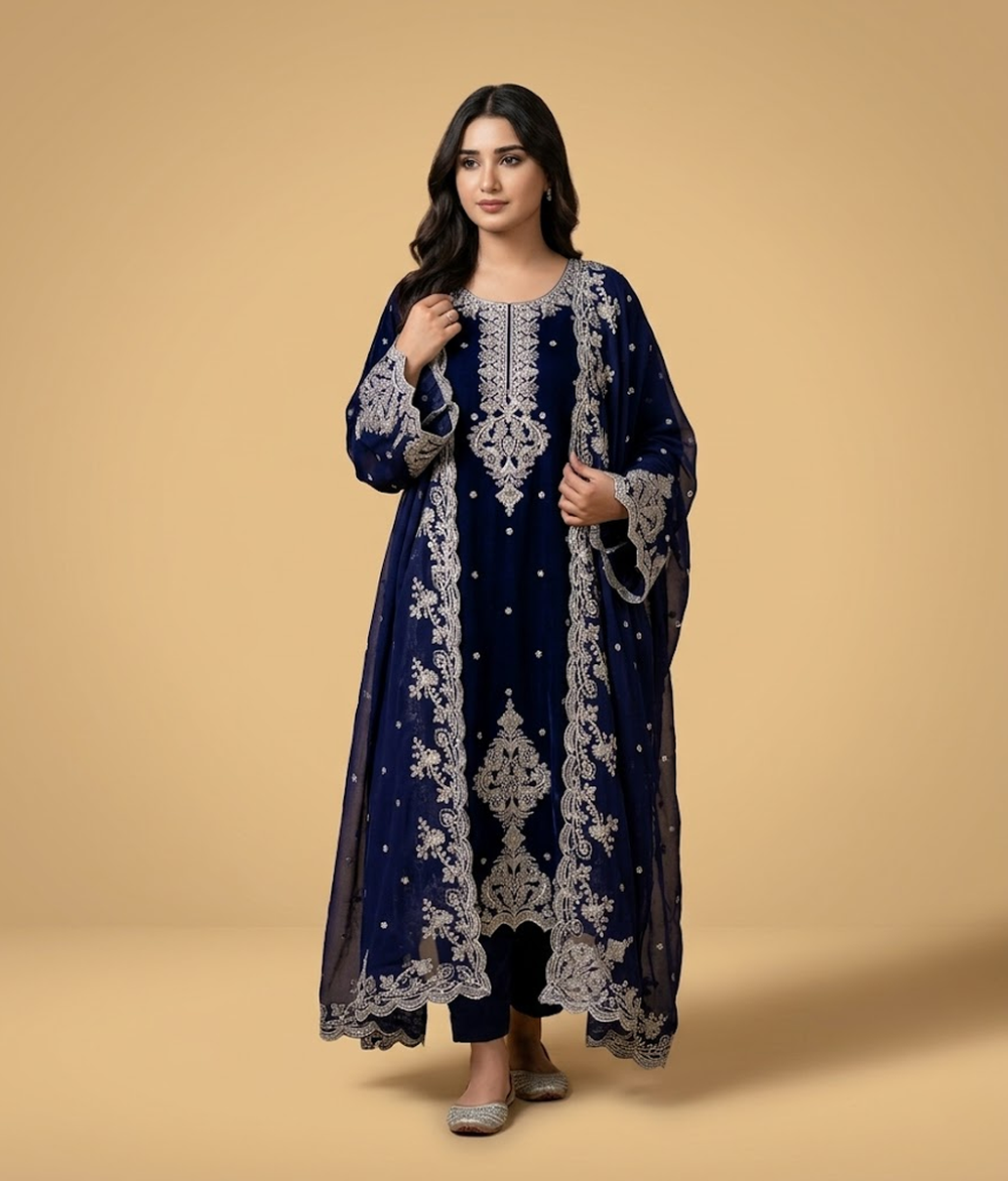 Royal Deep Purple Silver Tilla & Sequin Gharara
