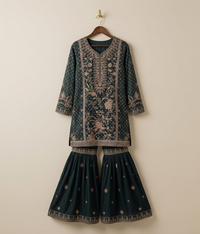 Royal Grape Hand-Embroidered Velvet-Trim Gharara