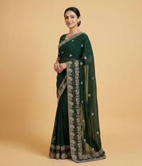 Royal Green Chiffon Floral Vine Saree