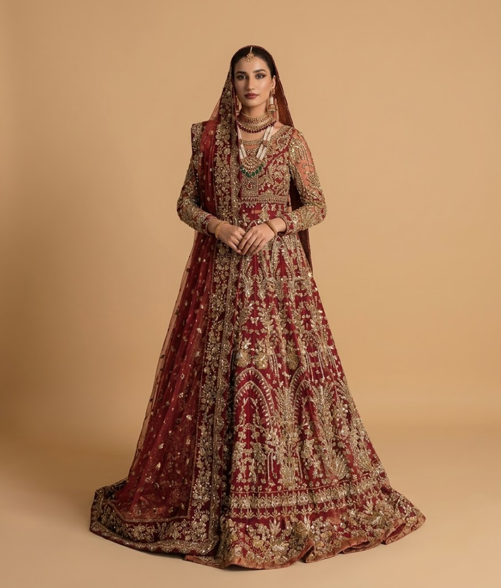 Royal Maroon Hand-Worked Bridal