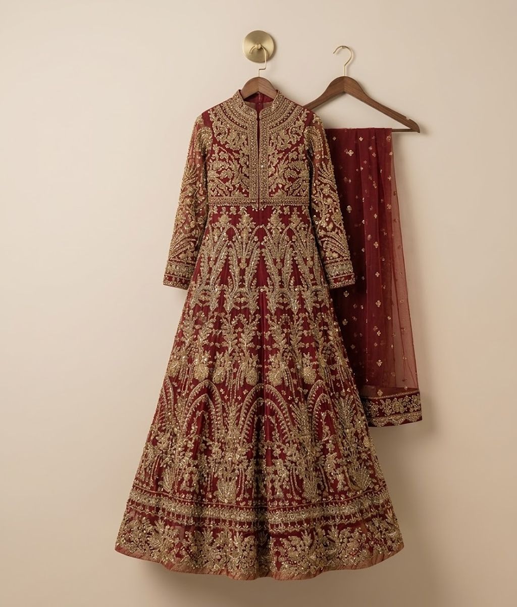 Royal Maroon Hand-Worked Bridal
