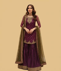 Royal Plum Tilla & Resham Worked Gharara