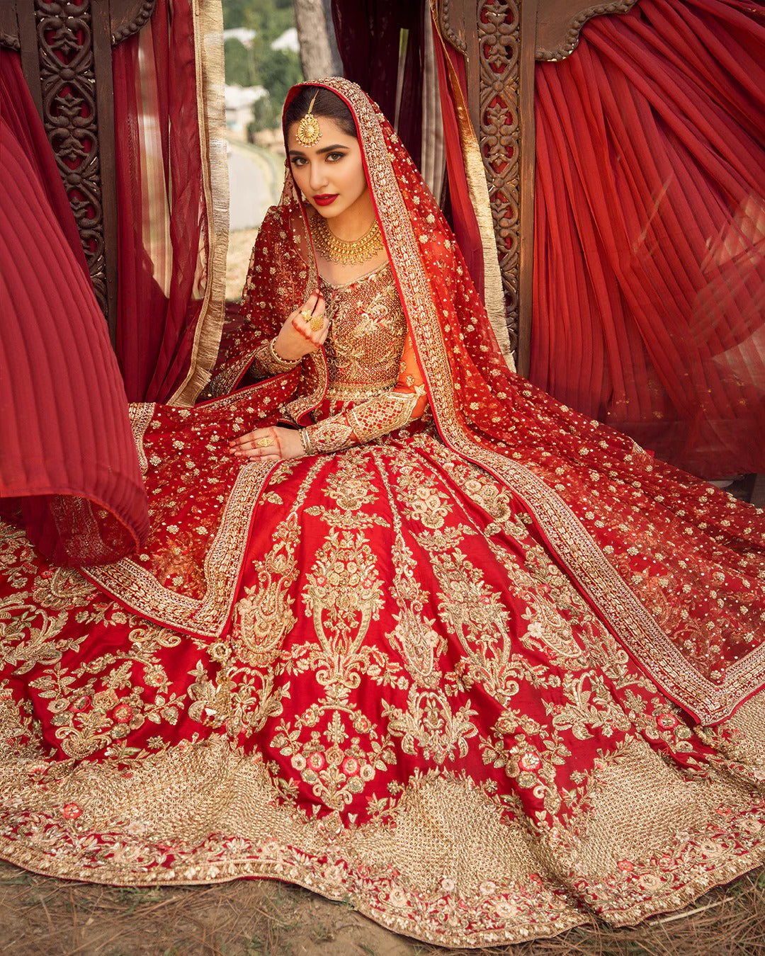 Ruby Red Hand-Embellished Heritage Lehenga