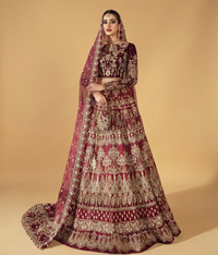 Ruby Maroon Velvet-Bodice Dabka Worked Lehnga