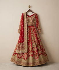 Ruby Red Hand-Embellished Heritage Lehenga