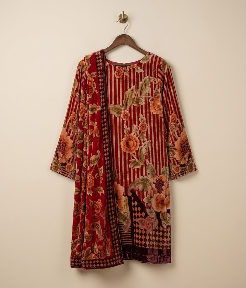 Ruby Red Palachi 2 Piece Shirt and Dupatta