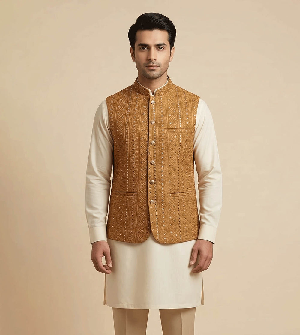 Rust Mirror-Work fancy waistcoat