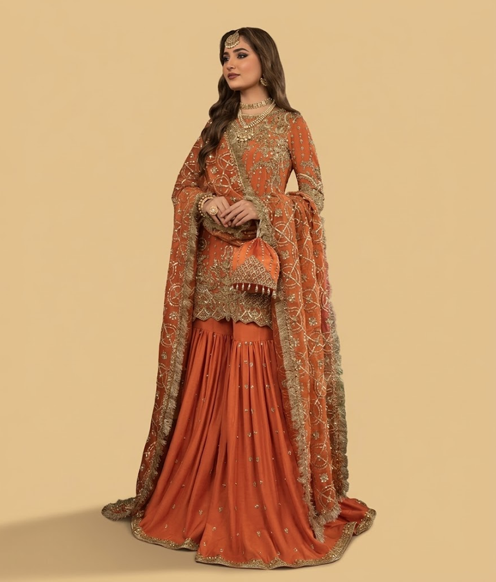 Rust Orange Dabka Gharara