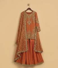 Rust Orange Dabka Gharara