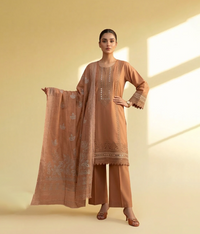 Rust lawn 3 piece with embroidered border and neckline