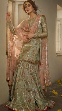 Sage Green Silver Gota-Patti Worked Gharara