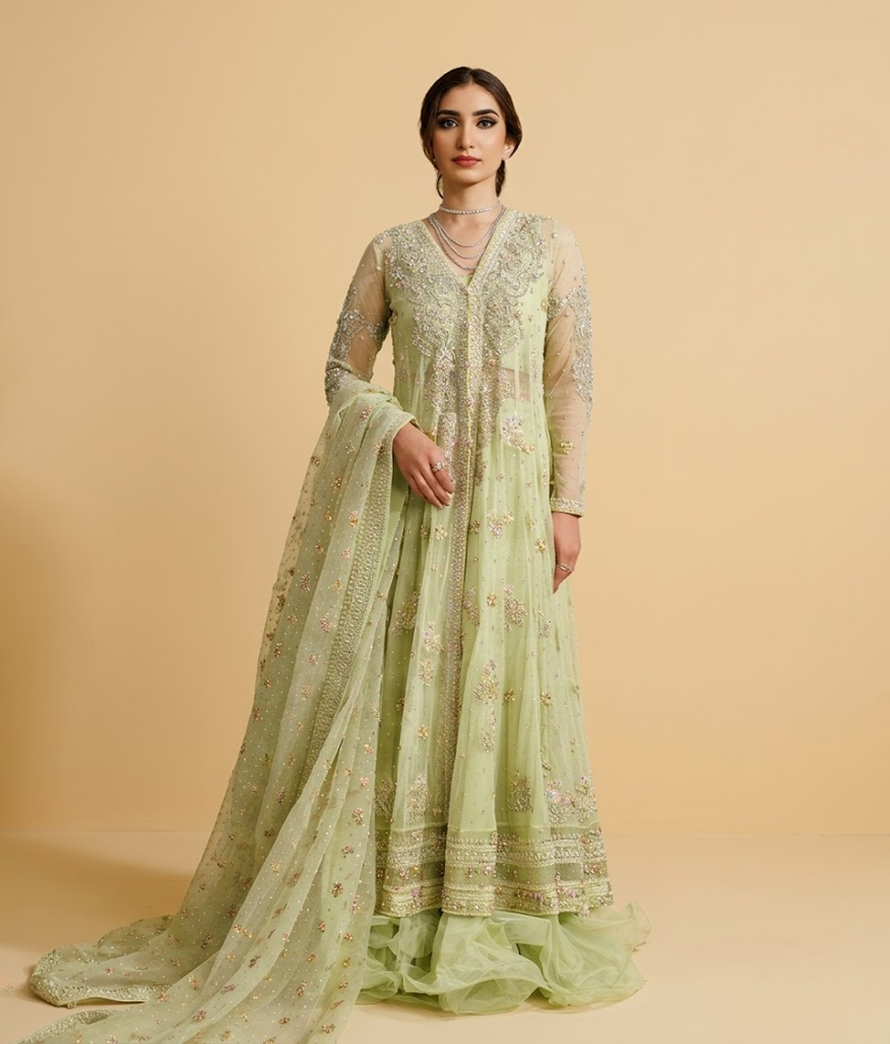 Sage Green Hand-Embellished Mukesh & Gota Pishwas