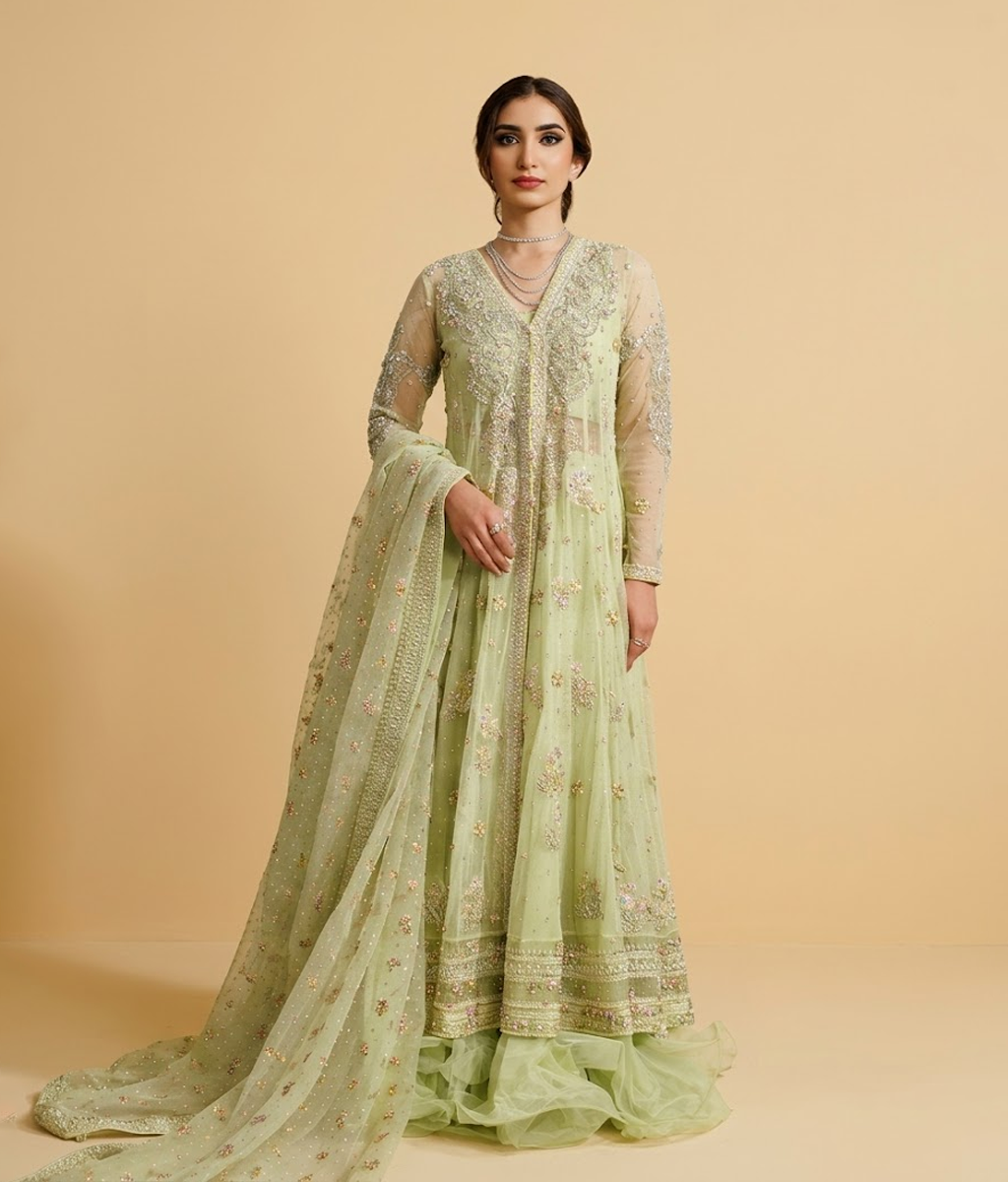 Sage Green Hand-Embellished Mukesh & Gota Pishwas