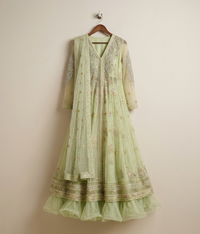 Sage Green Hand-Embellished Mukesh & Gota Pishwas