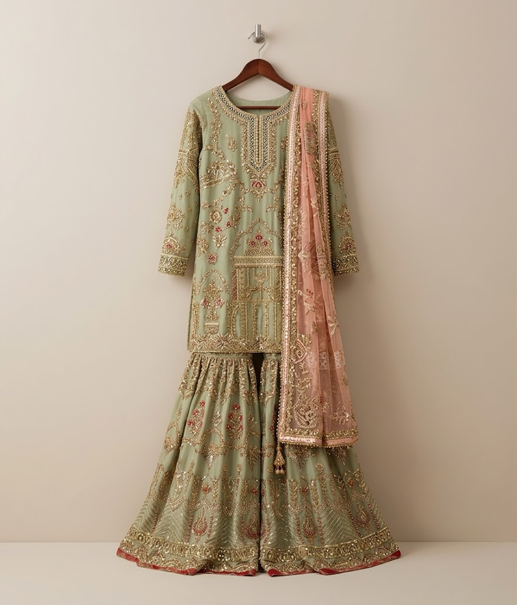 Sage Green Mirror Gharara